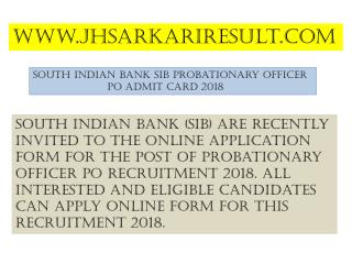 South Indian Bank SIB Probationary Officer PO Admit Card 2018