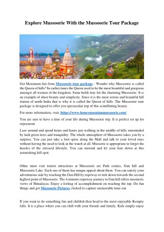 Explore Mussoorie With the Mussoorie Tour Package