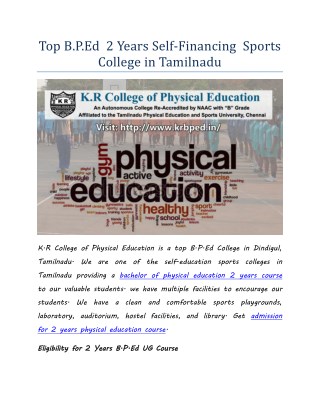 Top B.P.Ed 2 Years Self-Financing Sports College in Tamilnadu