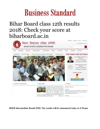 Bihar Board class 12th results 2018: Check BSEB Intermediate Result 2018 score at biharboard.ac.inÂ 