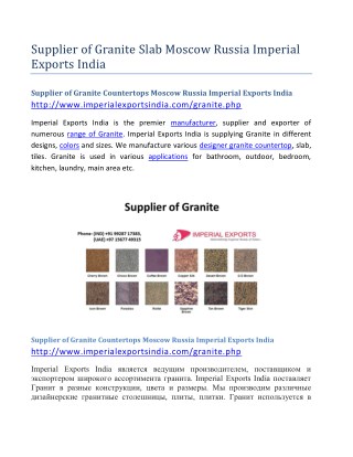 Supplier of Granite Countertops Moscow Russia Imperial Exports India