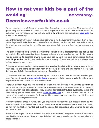 How to get your kids be a part of the wedding ceremony- Occasionwearforkids.co.uk