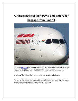 Air India Gets Costlier Pay 5 Times More for Baggage From June 11