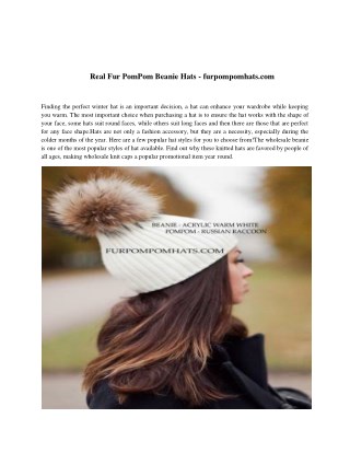 Real Fur PomPom Beanie Hats - furpompomhats.com