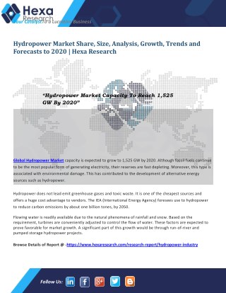 Global Hydropower Industry Research - Global Market Analysis Report 2020