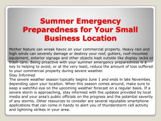 Summer Emergency Preparedness for Your Small Business Location