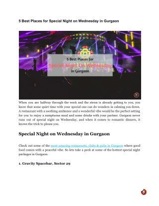 5 Best Places for Special Night on Wednesday in Gurgaon