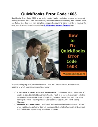 QuickBooks Error Code 1603