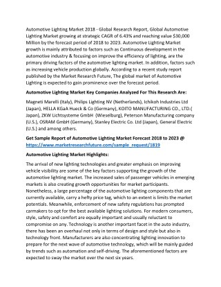 Automotive Lighting Market Global Outlook 2018 To 2023