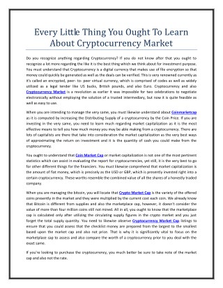 Every Little Thing You Ought To Learn About Cryptocurrency Market