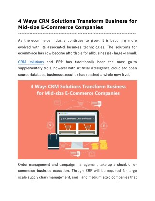 4 Ways CRM Solutions Transform Business for Mid-size E-Commerce Companies