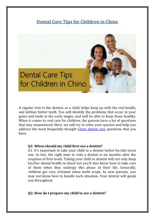 Dental Care Tips for Children in Chino