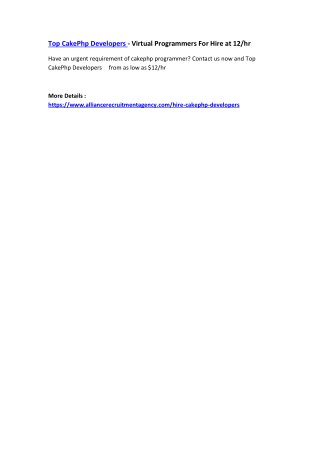 Top CakePhp Developers - Virtual Programmers For Hire at 12/hr