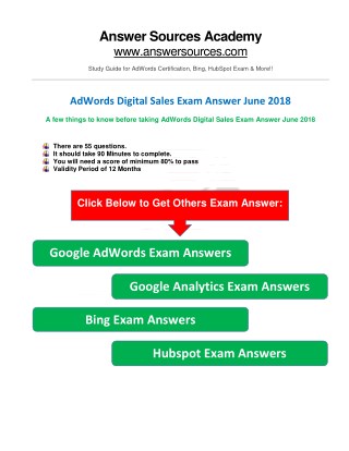 AdWords Digital Sales Exam Answer June 2018