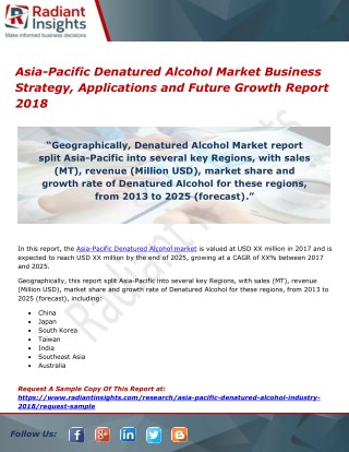 Asia-Pacific Denatured Alcohol Market Business Strategy, Applications and Future Growth Report 2018