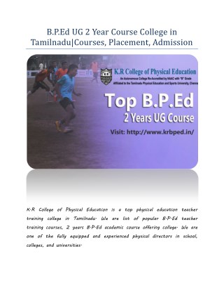 B.P.Ed UG 2 Year Course College in Tamilnadu|Courses, Placement, Admission