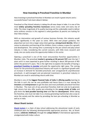 How Investing in Preschool Franchise in Mumbai Shanti Juniors