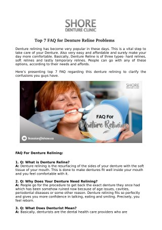 Top 7 FAQ for Denture Reline Problems