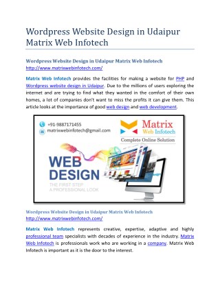 Wordpress Website Design in Udaipur Matrix Web Infotech