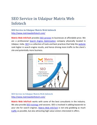 SEO Service in Udaipur Matrix Web Infotech