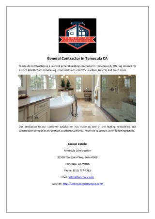 General Contractor in Temecula CA