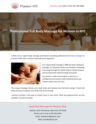 Professional Full Body Massage for Women in NYC