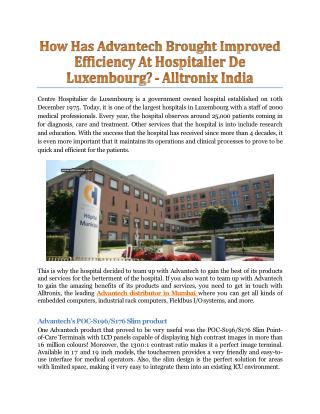 How Has Advantech Brought Improved Efficiency At Hospitalier De Luxembourg? - Alltronix India