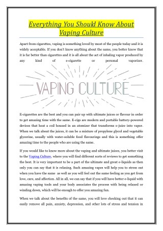 Everything You Should Know About Vaping Culture