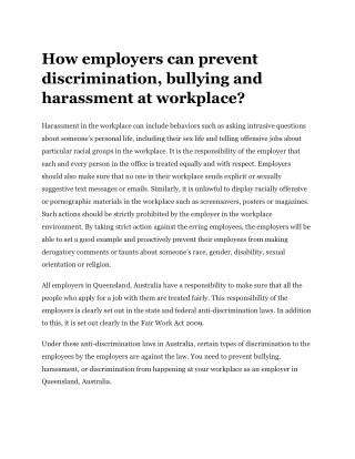 How employers can prevent discrimination, bullying and harassment at workplace?
