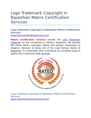 Logo Trademark Copyright in Rajasthan Matrix Certification Services