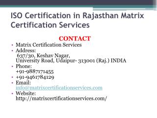 ISO Certification in Rajasthan Matrix Certification Services