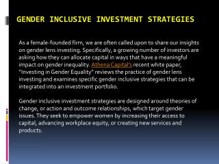 Gender Inclusive Investment Strategies