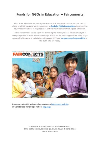 Funds for NGOs in Education â€“ Fairconnects