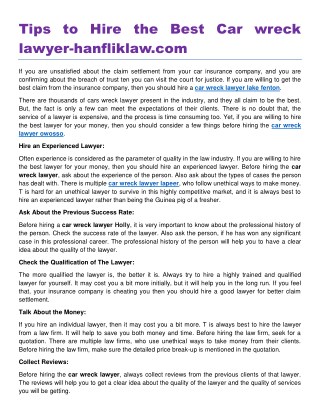 Tips to Hire the Best Car wreck lawyer-hanfliklaw.com