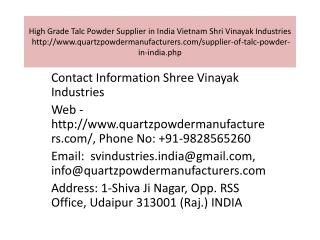 High Grade Talc Powder Supplier in India Vietnam Shri Vinayak Industries