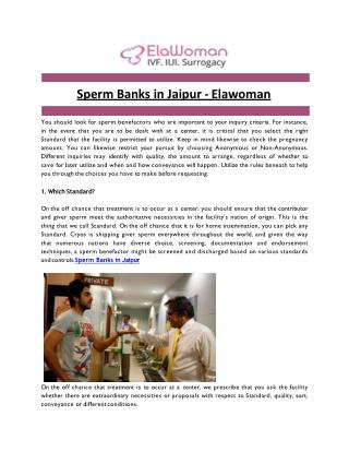 Sperm Banks in Jaipur - Elawoman