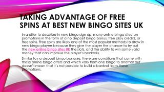 Taking advantage of free spins at Best New Bingo Sites UK