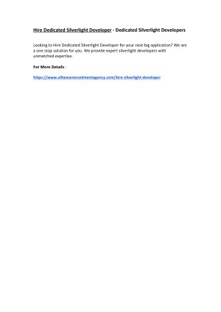 Hire Dedicated Silverlight Developer - Dedicated Silverlight Developers