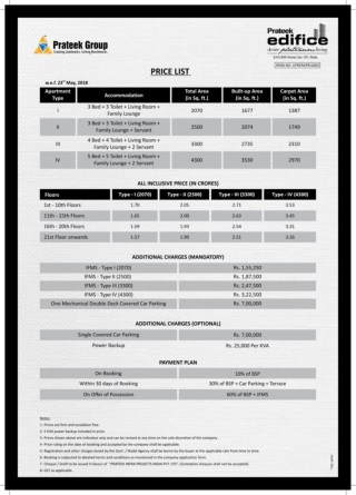 Prateek Edifice Price List 2018