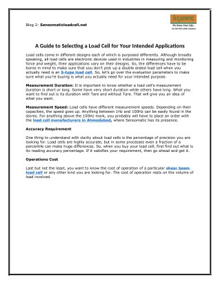 A Guide to Selecting a Load Cell for Your Intended Applications