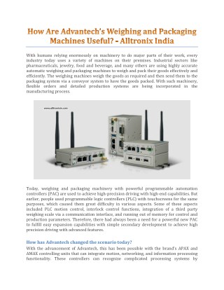 How Are Advantechâ€™s Weighing and Packaging Machines Useful? - Alltronix India