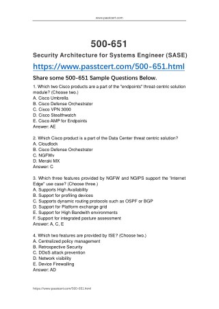 2018 Passtcert Cisco 500-651 Exam Certification Dumps