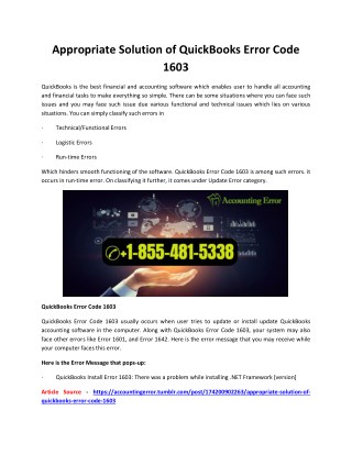 Appropriate Solution of QuickBooks Error Code 1603
