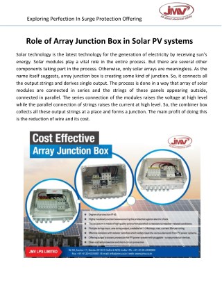 Role of Array Junction Box in Solar PV systems