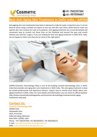 Best Anti Aging Skin Treatment In Delhi India â€“ AAYNA