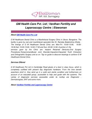 GM Health Care Pvt. Ltd | Vardhan Fertility and Laparoscopy Centre | Elawoman