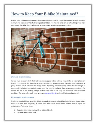 How to Keep Your E-bike Maintained?