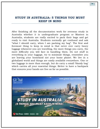 STUDY IN AUSTRALIA: 5 THINGS YOU MUST KEEP IN MIND