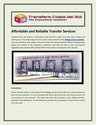 Affordable and Reliable Transfer Services