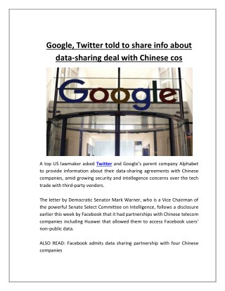 Google, twitter told to share info about data sharing deal with chinese cos